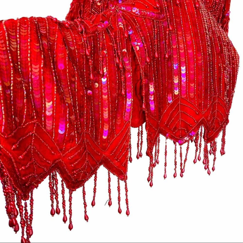 VTG 100% Silk 80s Fringed Beadwork Flapper Dress S - Picture 4 of 15